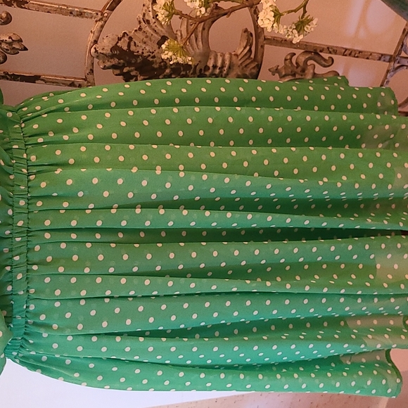 Forever 21 Essentials Green/White Polka Dot Pleated Dress size large - Picture 2 of 10